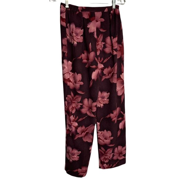 Rafael High Waisted Floral Pants S Maroon Pink Straight Leg Elastic Waist - Picture 3 of 5
